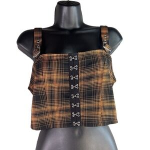 Hot Topic Plaid Crop Top Hook and Eye‎ Adjustable Strap Tank Top Size MD